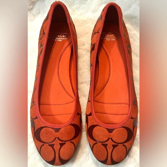 Coach Signature Suede Orange Red Ballet Flat slip on women’s size 7.5 - Picture 3 of 9